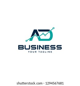 Initial letter A and D business abstract logo symbol. Vertical shapes sign abstract logo.Design element chart with the arrow up logo. Business finance design concept template