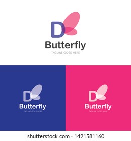 initial letter d butterfly logo and icon vector illustration design template