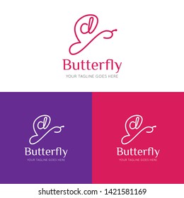 initial letter d butterfly logo and icon vector illustration design template