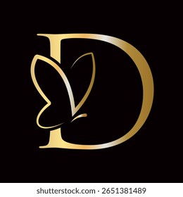 Letra inicial D borboleta logotipo design conceito para moda, cosméticos e símbolo de beleza