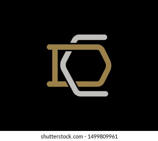 Initial letter D and C, CD, DC, overlapping interlock logo, monogram line art vintage style on black background