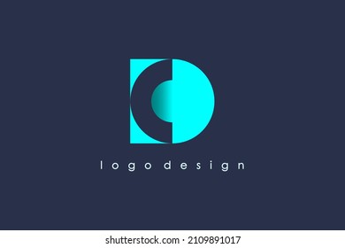 Initial Letter D and C Logo. Blue Shape D Letter with Negative Space C Letter inside isolated on Dark Blue Background. Usable for Business and Branding Logos. Flat Vector Logo Design Template Element.