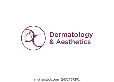 Initial letter D and C logo for beauty and skin care clinic, shape of a woman's face with long hair.