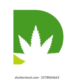 Initial Letter D Cannabis Logo Design Concept With Medical Marijuana Leaf Symbol