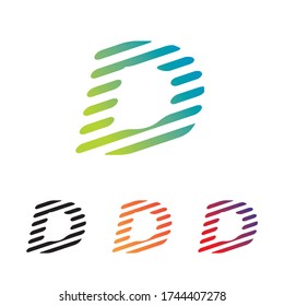 Logotipos iniciales de letra D mayúscula de líneas únicas, abstractas y modernas. Inclinado hacia la derecha, optimista avanzando y moviéndose. Con opciones de negro y gradación