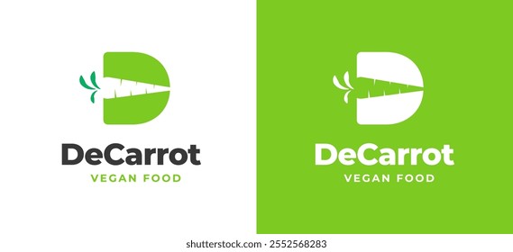 Letra inicial D con Inspiración de logotipo de icono de zanahoria. Icono de zanahoria con el logotipo de la letra D para la marca de restaurantes, veganos, cafés y servicios de alimentos. Ilustración del logotipo del Vector del restaurante del alfabeto.