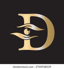Logo de caridad de la letra D inicial combinado con símbolo de mano y ojo
