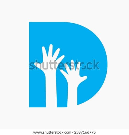 Initial Letter D Charity Logo Design Concept With Two Hand Symbol