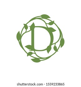 initial letter D with circle green leaf vector illustration