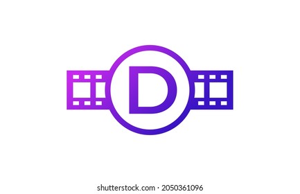 Initial Letter D Circle mit Reel Stripes Filmstrip für Filmfilmproduktionsstudio Logo-Inspiration