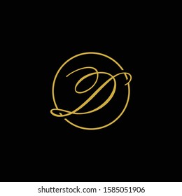 initial letter d circle script logo gold color