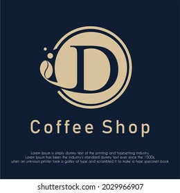 Initial Letter D with Coffee Bean Icon for Coffee Shop, Cafeteria, Beverage, Restaurant Business Logo Design Idea