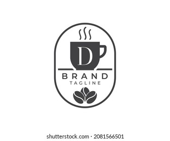 logotipo inicial de la tienda de café de la letra D. Ilustraciones mínimas del vector con el logotipo de la casa de café.