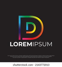 Letra inicial D colorida Letra digital moderna del alfabeto, diseño de color arcoiris moda fuente futurista