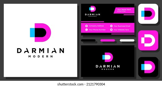 Carta inicial D Tecnología colorida Moderno Resumen Diseño de logotipo de vectores monograma con tarjeta de visita