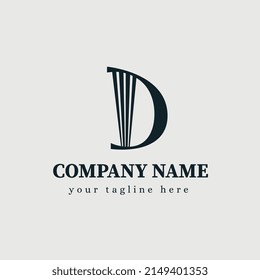 Initial Letter D Company Logo. A simple monogram D with straight lines isolated on white background. Usable sign for luxury business logos and branding. Flat vector logo design template element.