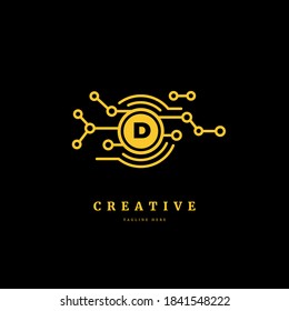 Initial letter D with connected circle. Technology logotype. Luxury dots logo design concept, fit for company and business.
