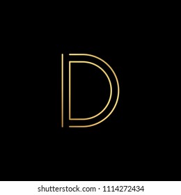 Initial letter D DD minimalist art logo, gold color on black background