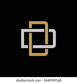 Initial letter D and D, DD, overlapping interlock logo, monogram line art style, silver gold on black background