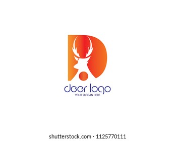 Initial letter D Deer Design Logo Vector Graphic Branding Letter Element.
