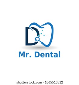 Concepto del logotipo de la carta inicial D de dentista dental. Plantilla de logotipo de marca de odontología y cuidado dental