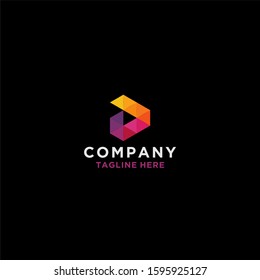 Initial letter D digital logo with merging colorful triangle vector design template.