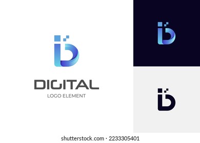 initial letter D digital with pixels logo icon design, letter ID logo element for technology identity