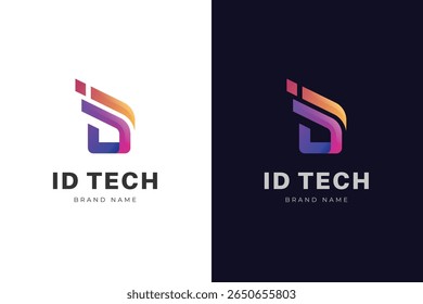 initial letter D digital with pixels logo icon design, letter ID logo element for technology identity, energy, digital services, startup, software, or fintech brands