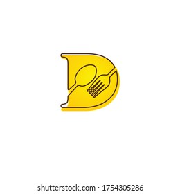 Logo de la carta inicial D para la cena y el restaurante con gradaciones de color marrón y amarillo