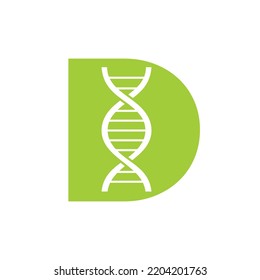 Initial Letter D DNA Logo Concept For Biotechnology, Healthcare And Medicine Identity Vector Template