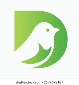 Initial Letter D Dove Logo Concept For Freedom Symbol Vector Template