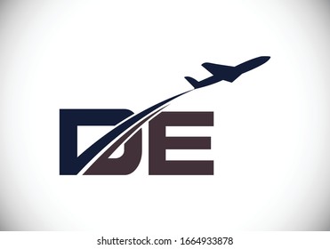 Initial Letter D and E  with Aviation Logo Design, Air, Airline, Airplane and Travel Logo template.
