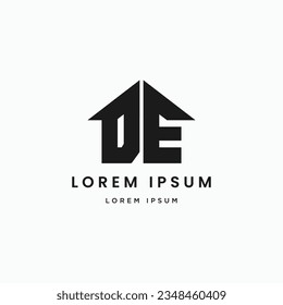 Initial letter D and E house shape minimal home, apartment, developer logo design concept