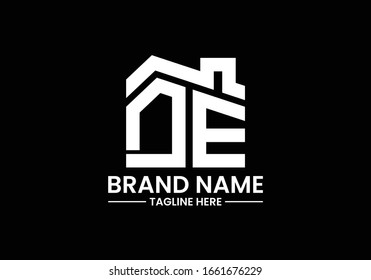Initial Letter D and E with the roof. Real estate logo design concept.