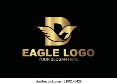 logotipo inicial de oro de águila D