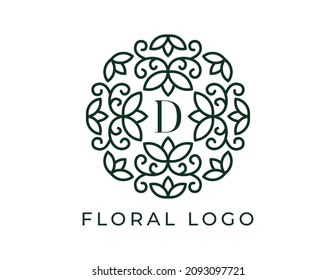 letra inicial D Elegant Floral Logo Vector Design Template. 
Diseño con logotipo vectorial para productos naturales, floristería, cosméticos, ecológicos, salud, spa.