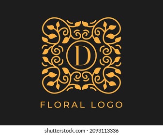 letra inicial D Elegant Floral Logo Vector Design Template. 
Diseño de logotipo vectorial para productos naturales, floristería, cosméticos, ecológicos, conceptos ecológicos, spa.