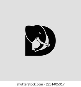 Initial letter D with Elephant Abstract Vector Logo. Modern Elephant D Letter Alphabet Logo Design Template.