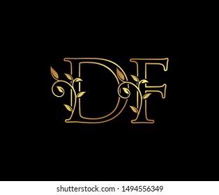 Initial letter D and F, DF, Gold Logo Icon,  classy gold letter monogram logo icon Suitable for boutique,restaurant, wedding service, hotel or business identity. 