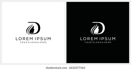 initial letter D face beautiful woman logo design, cosmetic and beauty graphic icon concept