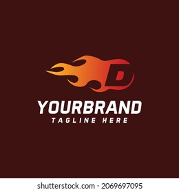 initial letter d with fire effect, modern design with vector illustration