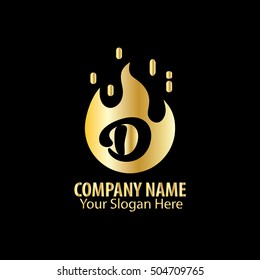 Initial Letter D With Fire Logo Gold