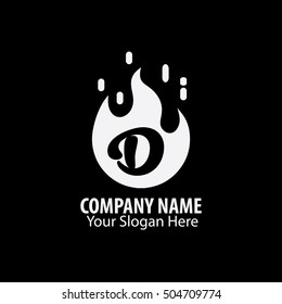 Initial Letter D With Fire Logo White