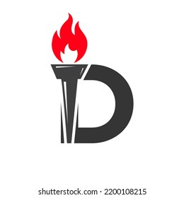 Initial Letter D Fire Torch  Concept With Fire and Torch Icon Vector Symbol