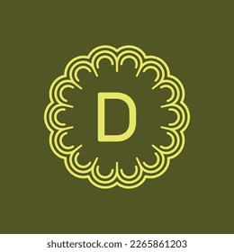initial letter D floral alphabet circle emblem badge logo