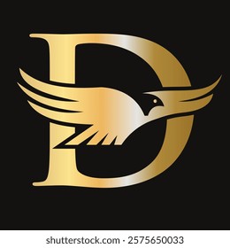 Initial Letter D Flying Eagle Logo Concept For Speed Icon and Transportation Symbol Vector Sign