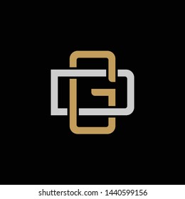 Initial letter D and G, DG, GD, overlapping interlock logo, monogram line art style, silver gold on black background