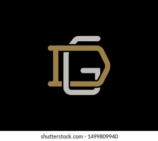 Initial letter D and G, GD, DG, overlapping interlock logo, monogram line art vintage style on black background