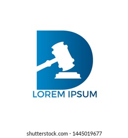 Initial letter D and gavel icon logo, Hammer judge icon vector illustration. Law firm logo design inspiration.	