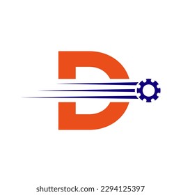 Logo De La Letra Inicial D De La Rueda De La Cartera. Icono industrial del automóvil, logotipo del engranaje, símbolo de reparación del automóvil